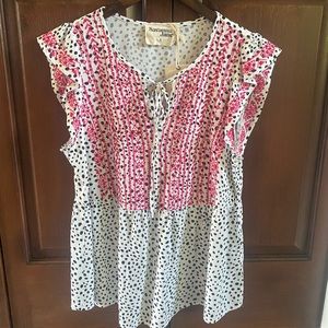 Savanna Jane embroidered flutter sleeve tank